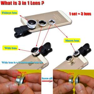 Объектив для телефона Набор 3 в1, линзы Fisheye, широкоугольный+макро